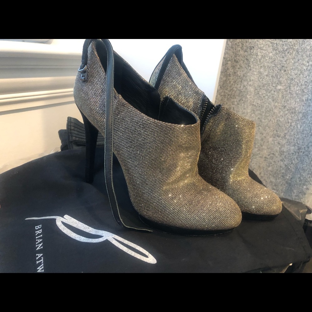Brian Atwood glitter ankle booties heels